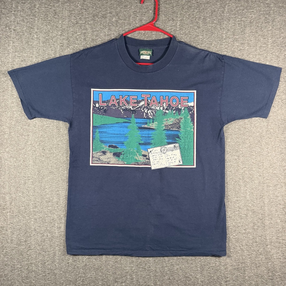 Vintage American Eagle Lake Tahoe T Shirt Mens Large Navy USA Postcard Graphic
